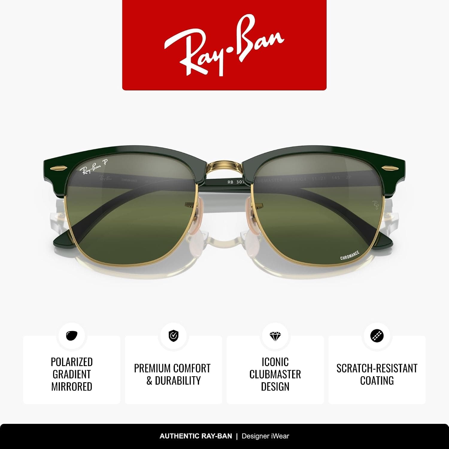 عینک آفتابی Ray-Ban مربعی Clubmaster مدل Rb3016 عینک آفتابی Ray-Ban مربعی Clubmaster مدل Rb3016