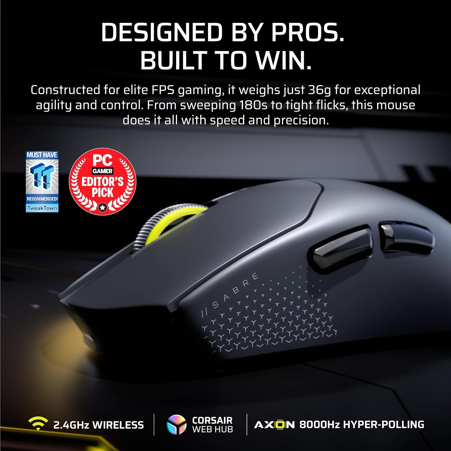 موس گیمینگ بیسیم Corsair فوقسبک 36g با نرخ نمونهبرداری 8K سفید مدل SABRE V2 PRO ULTRALIGHT CH-931G001-WW موس گیمینگ بیسیم Corsair فوقسبک 36g با نرخ نمونهبرداری 8K سفید مدل SABRE V2 PRO ULTRALIGHT CH-931G001-WW