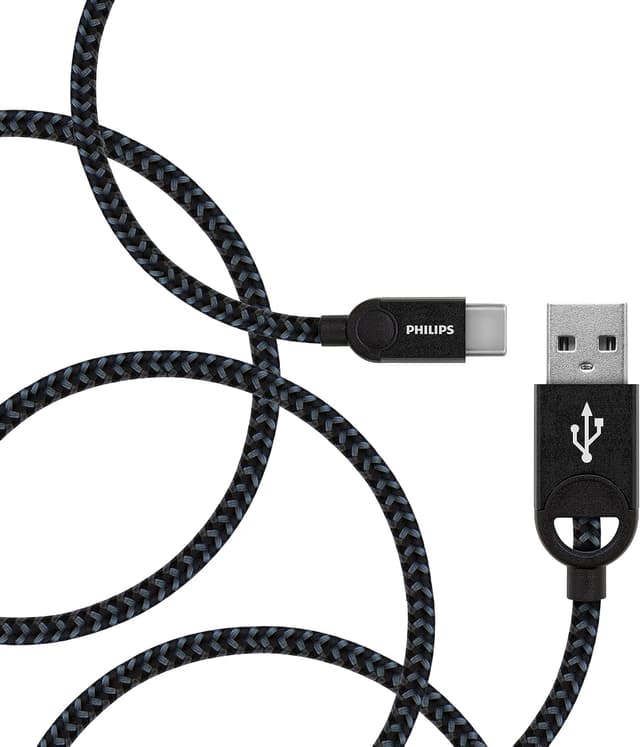 کابل شارژ USB-C مردانه PHILIPS بافته سیاه 1.2 متری مدل DLC2628B کابل شارژ USB-C مردانه PHILIPS بافته سیاه 1.2 متری مدل DLC2628B