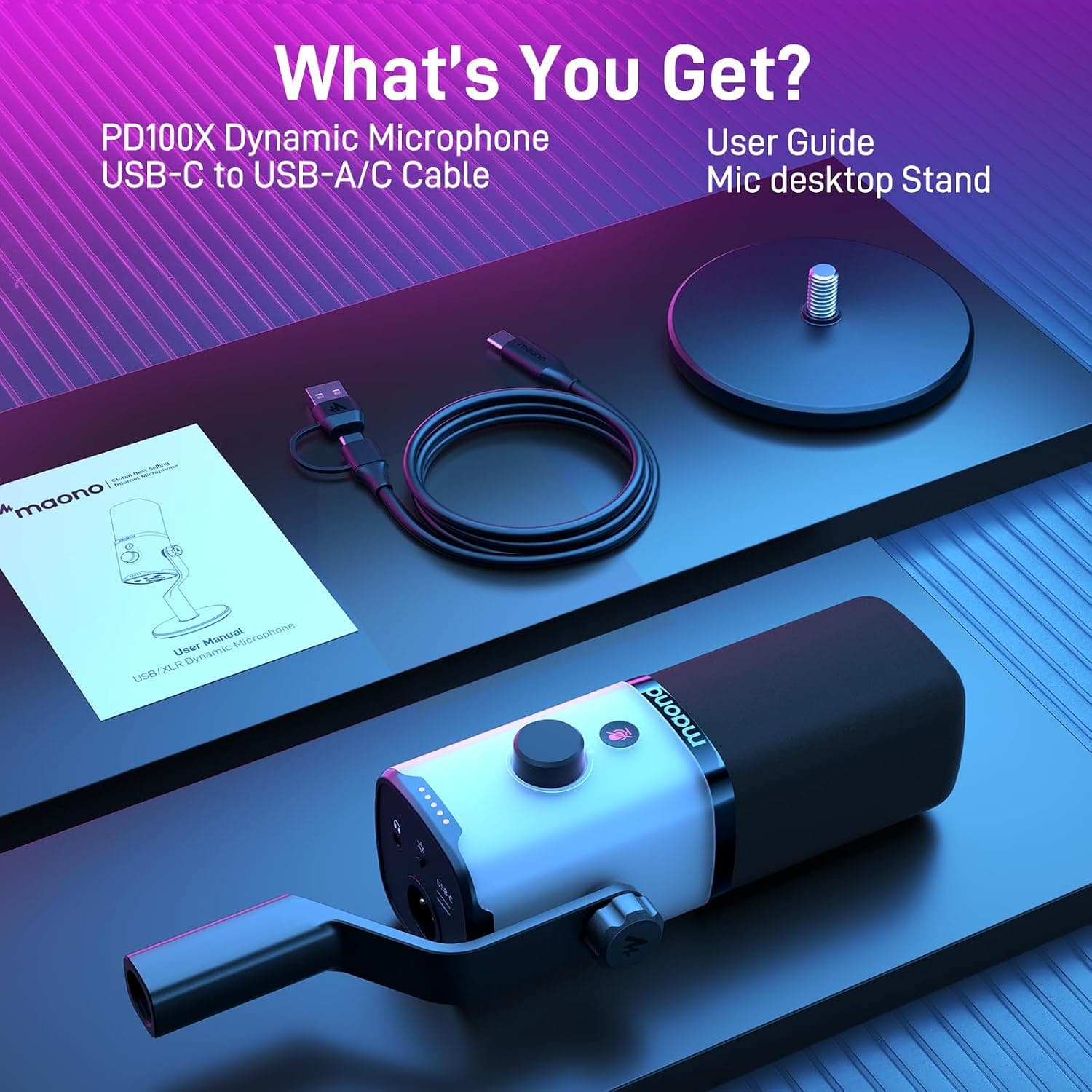 میکروفون دینامیک گیمینگ MAONO با اتصال XLR/USB و RGB مدل PD100X میکروفون دینامیک گیمینگ MAONO با اتصال XLR/USB و RGB مدل PD100X