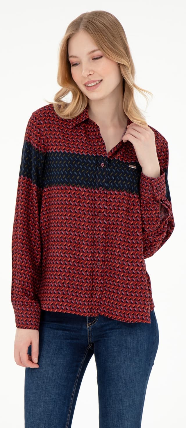 پیراهن زنانه U.S. Polo Assn. زرشکی آستین بلند مدل 50291099-VR014 پیراهن زنانه U.S. Polo Assn. زرشکی آستین بلند مدل 50291099-VR014