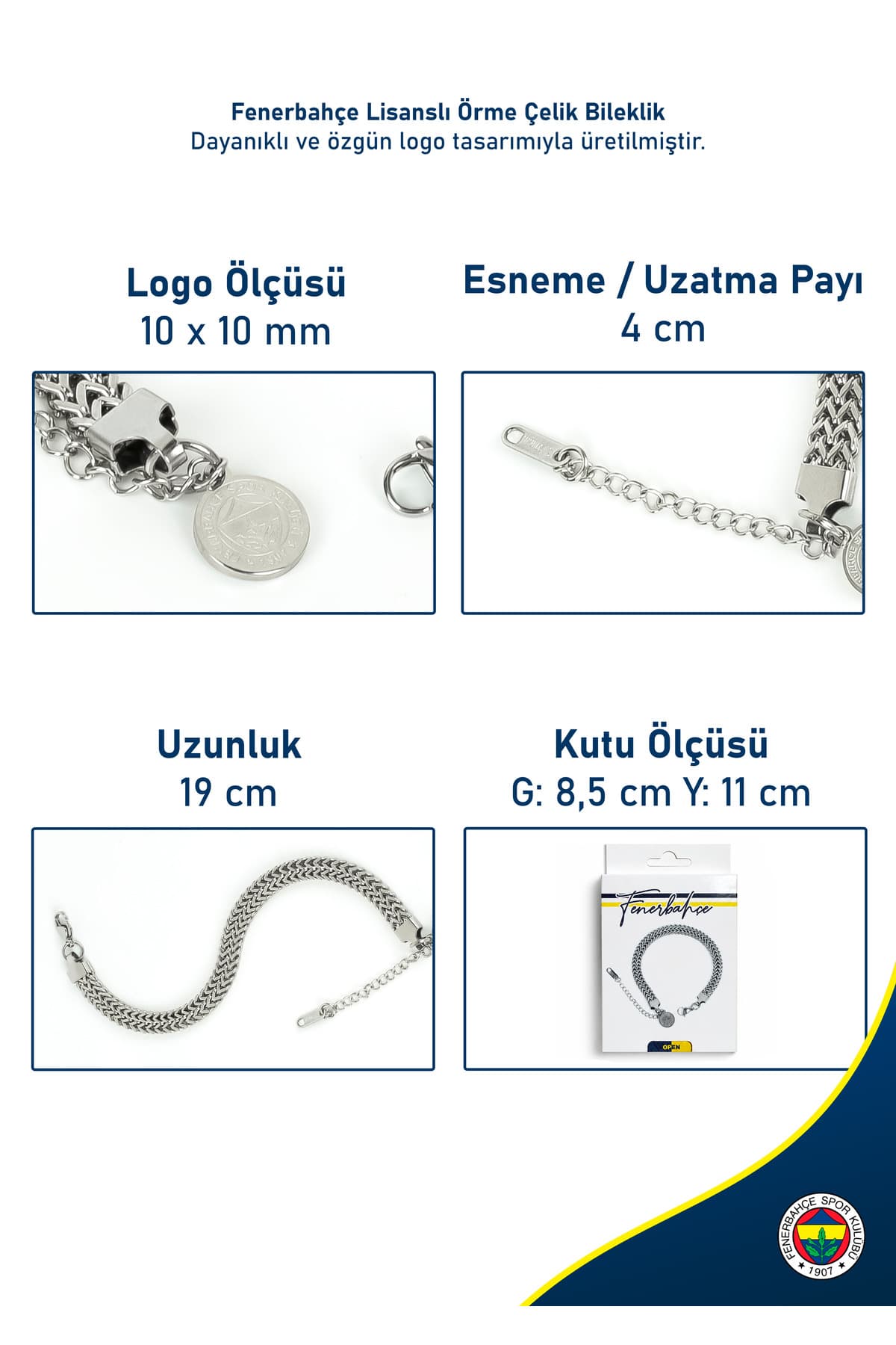 دستبند هواداری Fenerbahçe فولادی بافتدار قابل تنظیم خاکستری 19 cm دستبند هواداری Fenerbahçe فولادی بافتدار قابل تنظیم خاکستری 19 cm