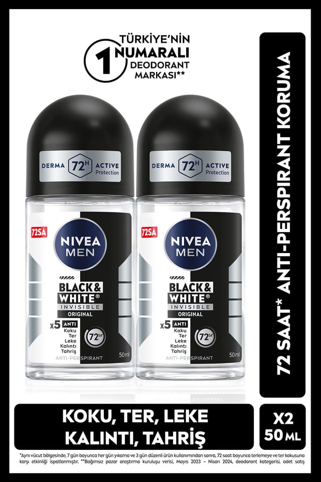 دئودورانت رولآن مردانه NIVEA Black&white Invisible Original 50ml ضدتعریق 72 ساعته 2 عدد دئودورانت رولآن مردانه NIVEA Black&white Invisible Original 50ml ضدتعریق 72 ساعته 2 عدد