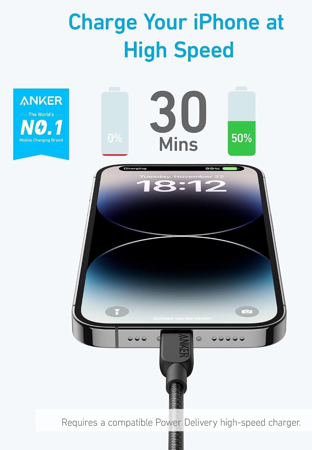 کابل Anker USB-C به Lightning گواهی MFi 2 عددی 1.8m مشکی مدل 310 کابل Anker USB-C به Lightning گواهی MFi 2 عددی 1.8m مشکی مدل 310