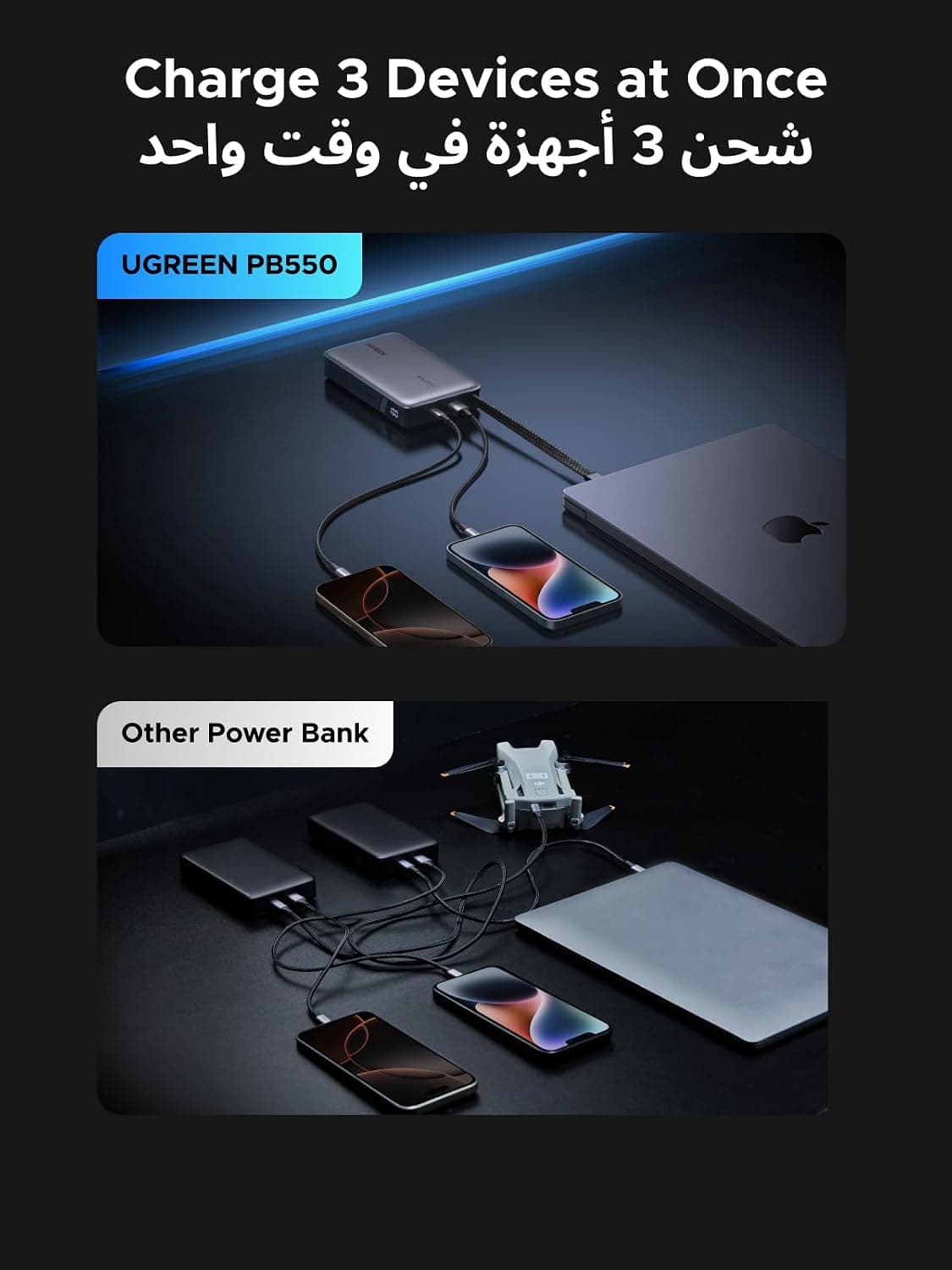 پاوربانک UGREEN 20000mAh با توان 67W و کابل داخلی مدل Nexode پاوربانک UGREEN 20000mAh با توان 67W و کابل داخلی مدل Nexode
