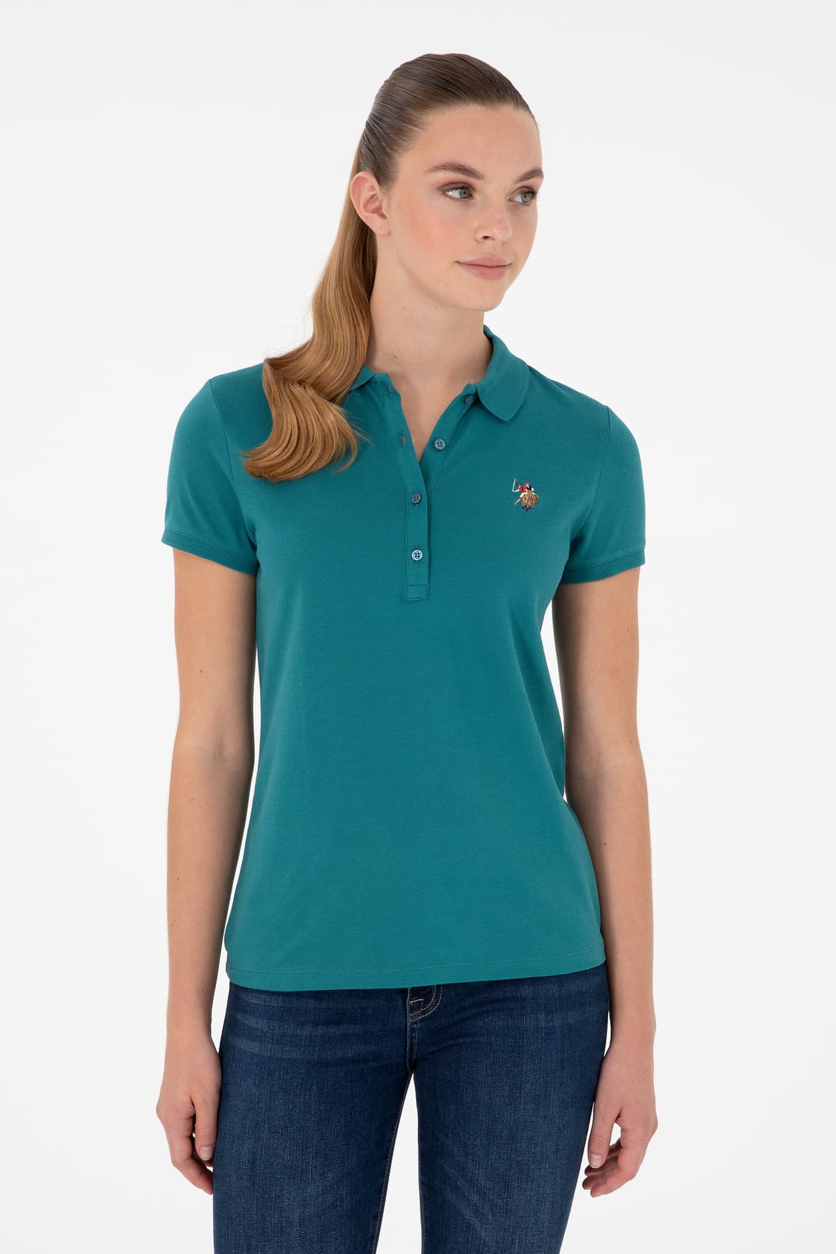 تیشرت زنانه U.S. Polo Assn. یقه پلو سبز تیره مدل 50280067-VR101 تیشرت زنانه U.S. Polo Assn. یقه پلو سبز تیره مدل 50280067-VR101