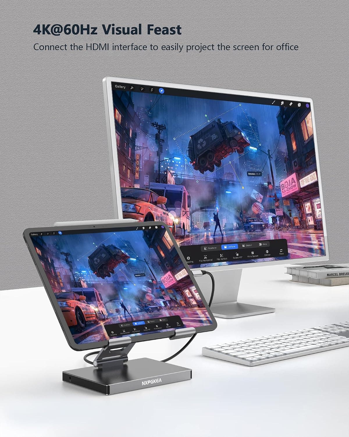 هاب USB C تاشو برای iPad Pro M4 M2 M1 و iPad Air NXPGKEA با HDMI 4K 60Hz و شارژ PD هاب USB C تاشو برای iPad Pro M4 M2 M1 و iPad Air NXPGKEA با HDMI 4K 60Hz و شارژ PD