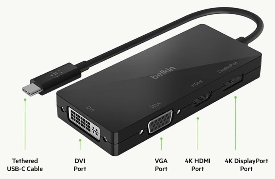 آداپتور Belkin مالتیپورت USB-C با VGA، DVI، 4K HDMI و 4K DisplayPort آداپتور Belkin مالتیپورت USB-C با VGA، DVI، 4K HDMI و 4K DisplayPort