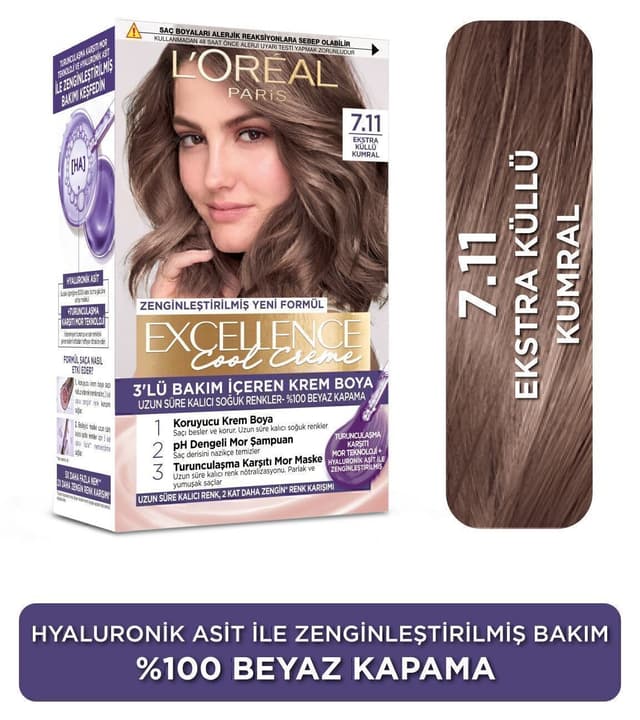 رنگ مو زنانه L'Oreal Paris Excellence Cool Creme شاهبلوطی خاکستری فوقالعاده مدل 7.11 رنگ مو زنانه L'Oreal Paris Excellence Cool Creme شاهبلوطی خاکستری فوقالعاده مدل 7.11