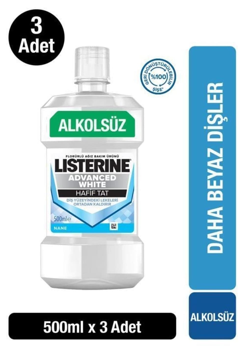 دهانشویه Listerine Advanced White طعم ملایم 3×500ml دهانشویه Listerine Advanced White طعم ملایم 3×500ml