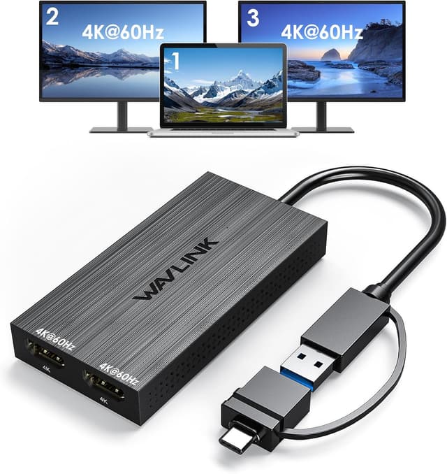 مبدل WAVLINK USB به دو HDMI برای نمایش توسعهیافته 4K 60Hz مبدل WAVLINK USB به دو HDMI برای نمایش توسعهیافته 4K 60Hz