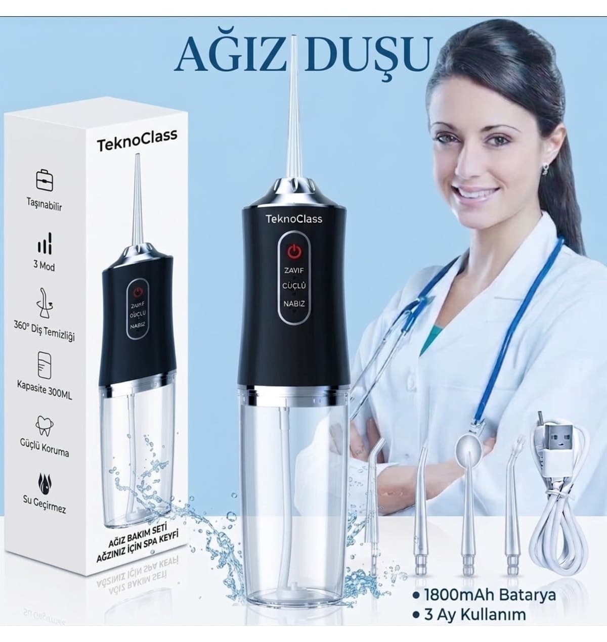 دستگاه شستشوی دهان و دندان قابل شارژ TeknoClass ۴ سر قابل حمل سیاه دستگاه شستشوی دهان و دندان قابل شارژ TeknoClass ۴ سر قابل حمل سیاه