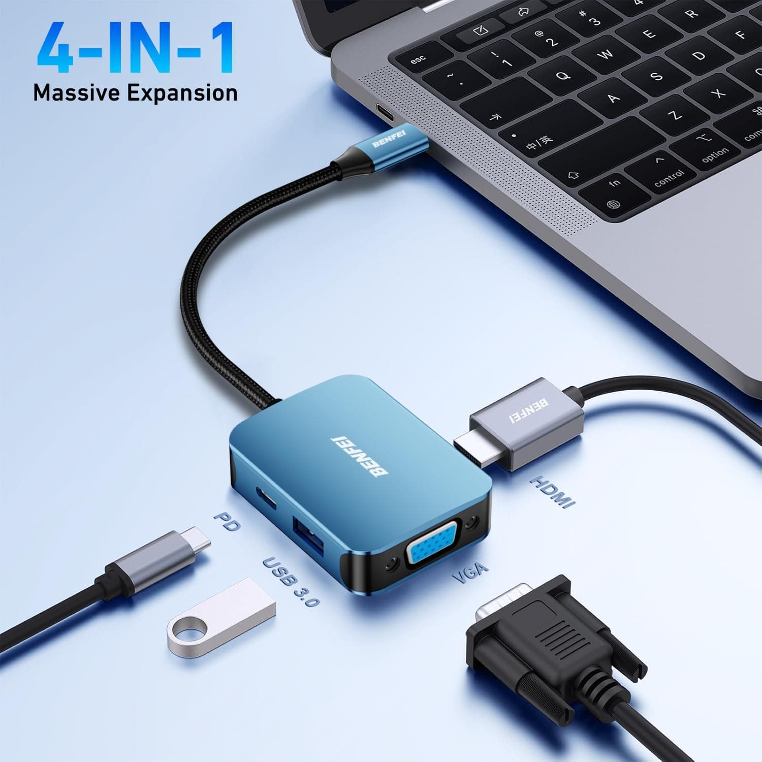 هاب USB C چهارکاره BENFEI مبدل HDMI و VGA با USB Type-C Power Delivery هاب USB C چهارکاره BENFEI مبدل HDMI و VGA با USB Type-C Power Delivery