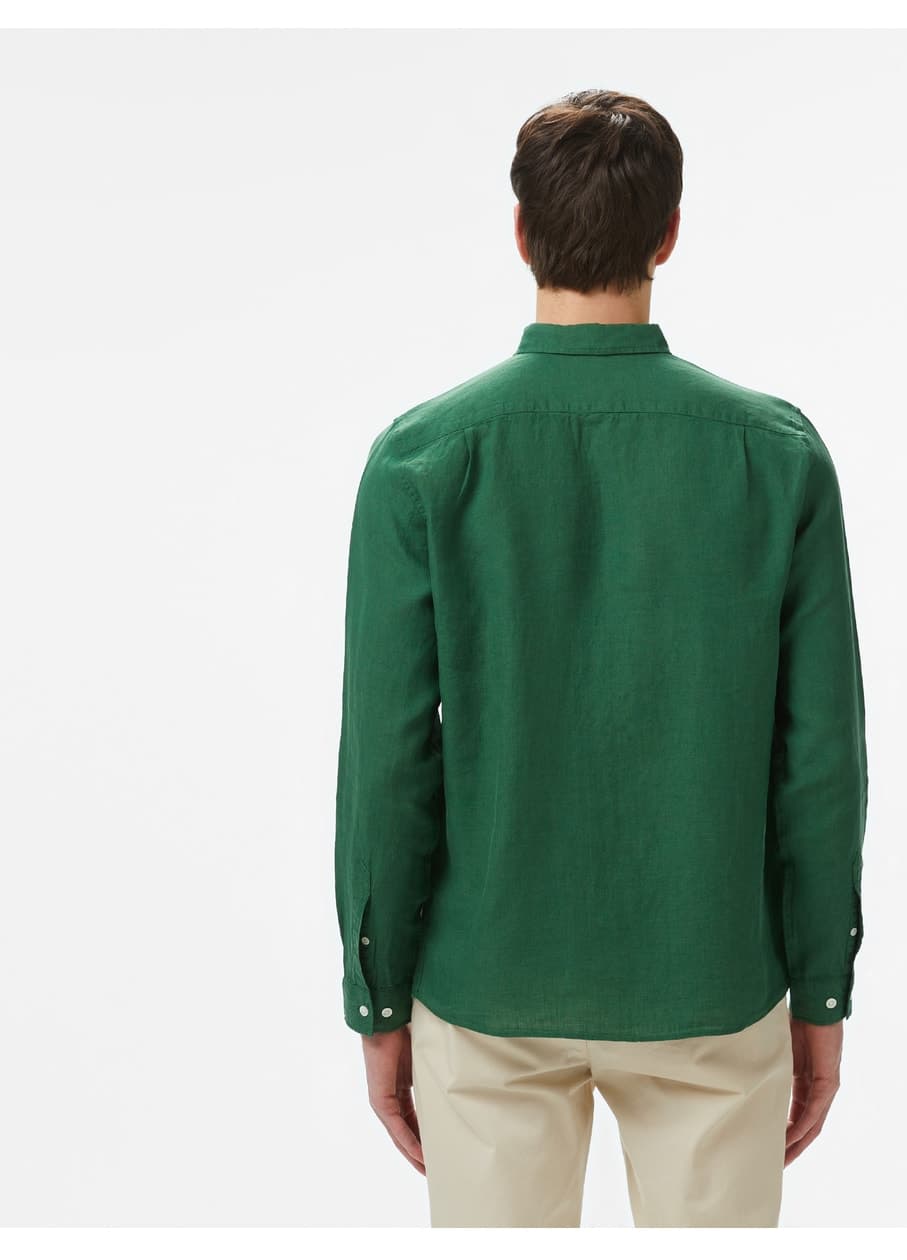 پیراهن مردانه Lacoste یقه دکمهدار کتان سبز تیره فیت معمولی پیراهن مردانه Lacoste یقه دکمهدار کتان سبز تیره فیت معمولی
