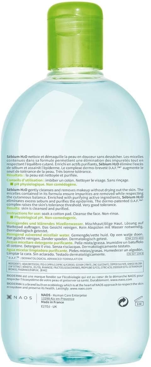 آب میسلار پاککننده آرایش Bioderma Sebium H2O برای پوست ترکیبی، چرب و مستعد جوش آب میسلار پاککننده آرایش Bioderma Sebium H2O برای پوست ترکیبی، چرب و مستعد جوش