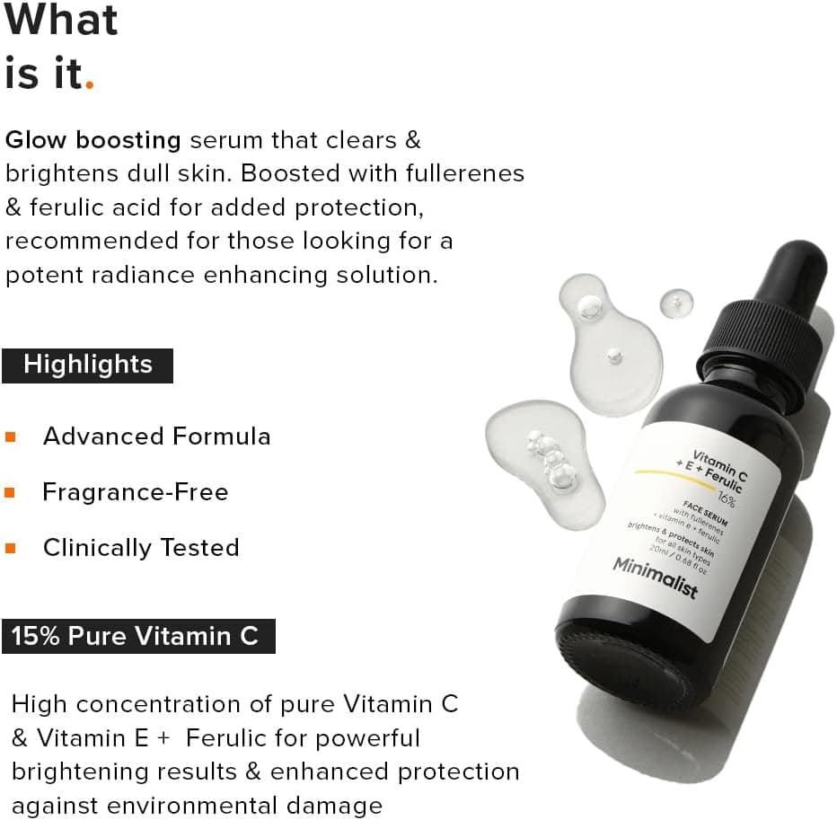 سرم صورت Minimalist ویتامین C 16% با فروالیک اسید و ویتامین E 20 ml سرم صورت Minimalist ویتامین C 16% با فروالیک اسید و ویتامین E 20 ml