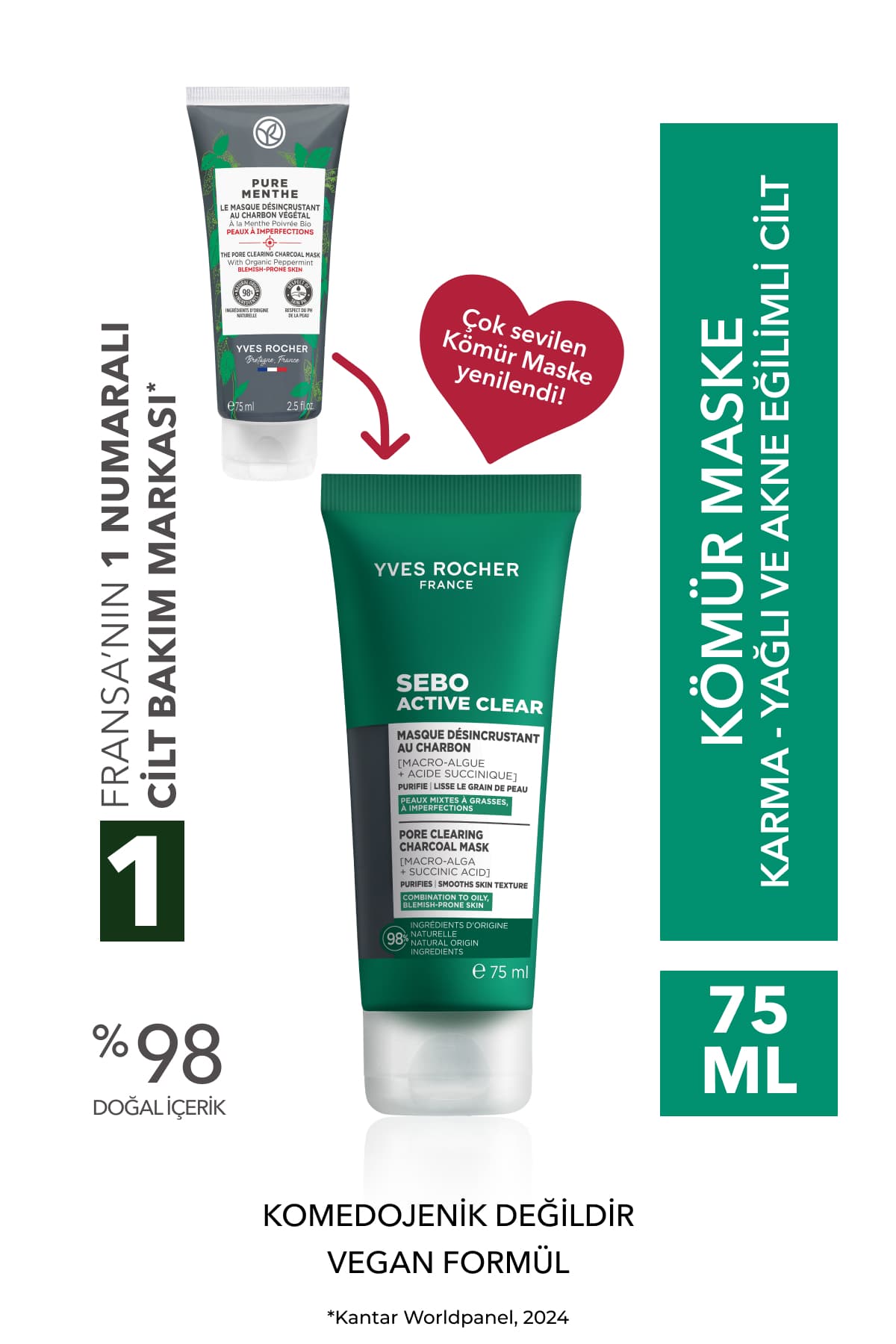 ماسک زغال پاککننده ضدجوش سرسیاه Yves Rocher با اسید سوکسینیک و کمپلکس گیاهی Sebo Active Clear 75ml ماسک زغال پاککننده ضدجوش سرسیاه Yves Rocher با اسید سوکسینیک و کمپلکس گیاهی Sebo Active Clear 75ml
