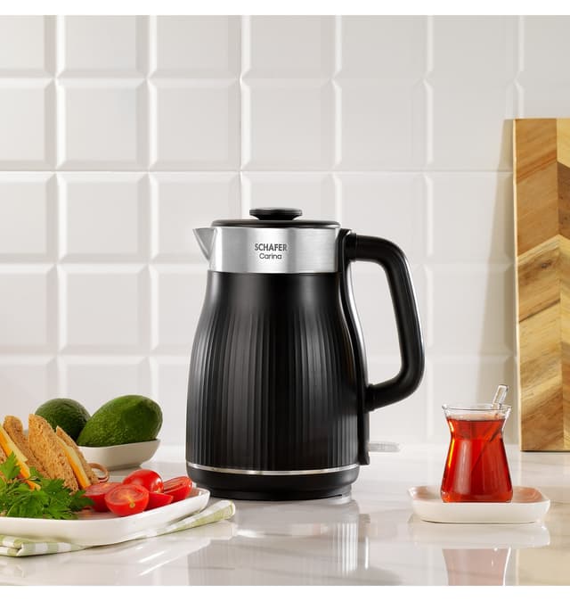 کتری آبگرمکن Schafer با بدنه استیل ضدزنگ و عایق حرارت، 1,8 L، مشکی کتری آبگرمکن Schafer با بدنه استیل ضدزنگ و عایق حرارت، 1,8 L، مشکی