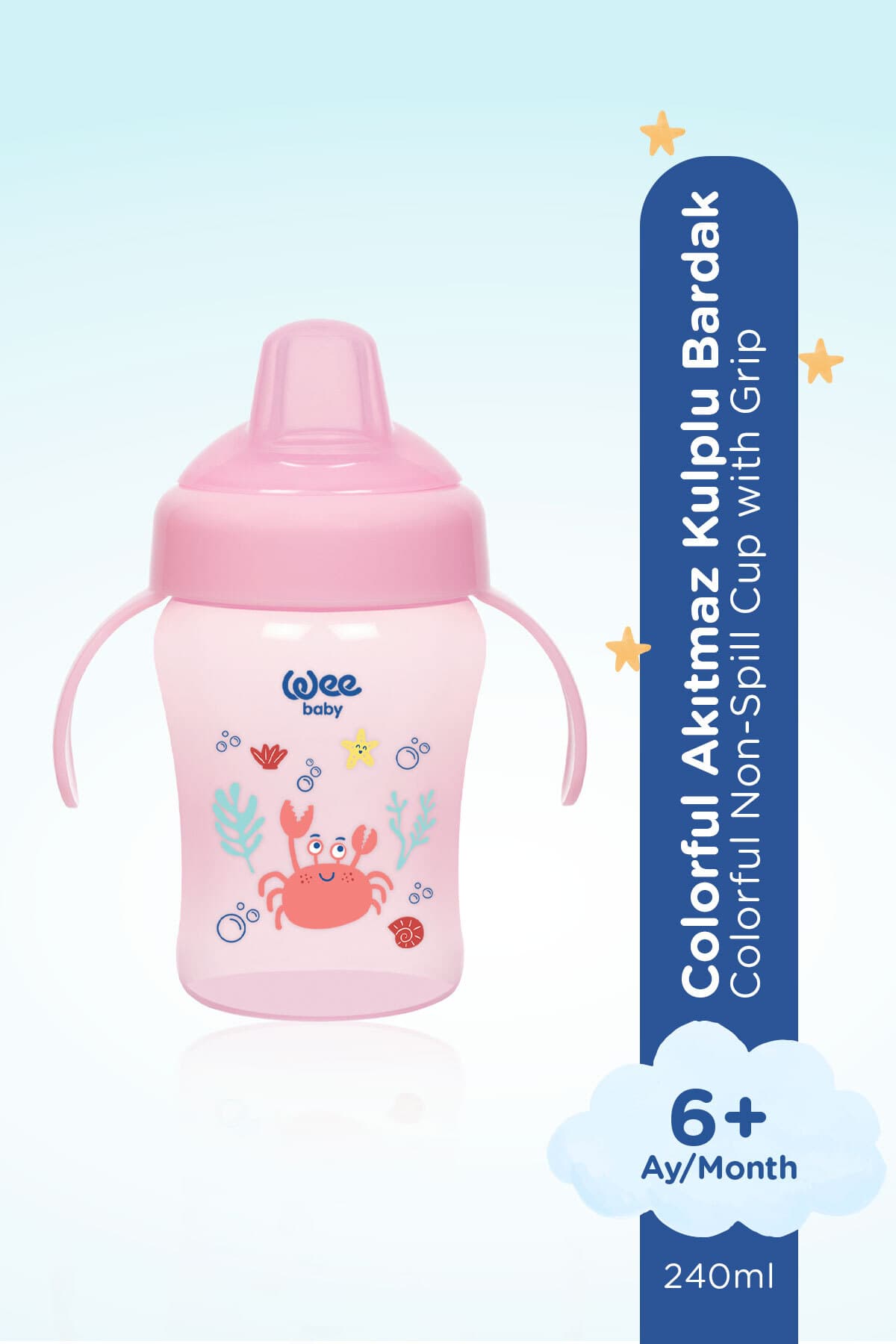لیوان کودک Wee Baby دستهدار ضدچکه ضدنفخ 240 Ml صورتی 6+ ماه لیوان کودک Wee Baby دستهدار ضدچکه ضدنفخ 240 Ml صورتی 6+ ماه