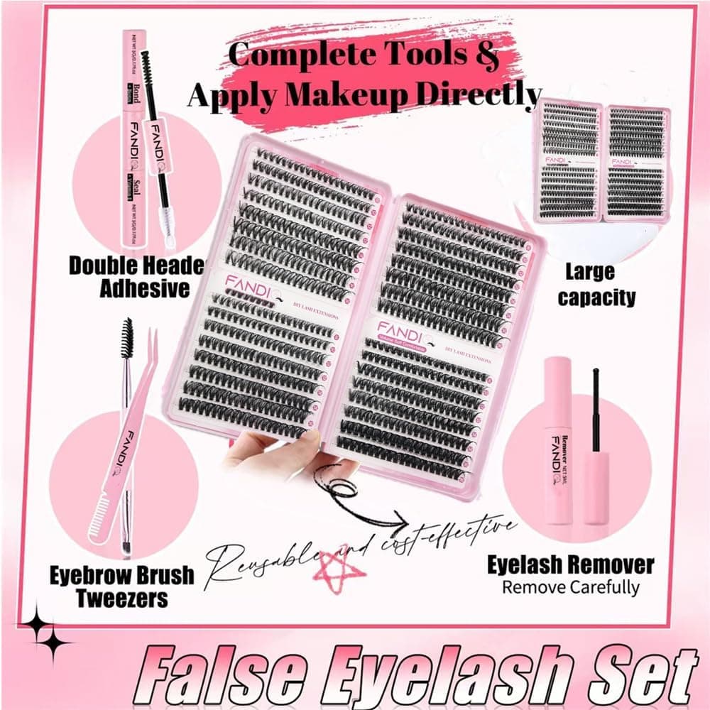 ست مژه خوشهای DIY FANDIQ با فر D، 30+40+50+60D و 640 عدد، همراه چسب، ریموور، موچین و برس ست مژه خوشهای DIY FANDIQ با فر D، 30+40+50+60D و 640 عدد، همراه چسب، ریموور، موچین و برس