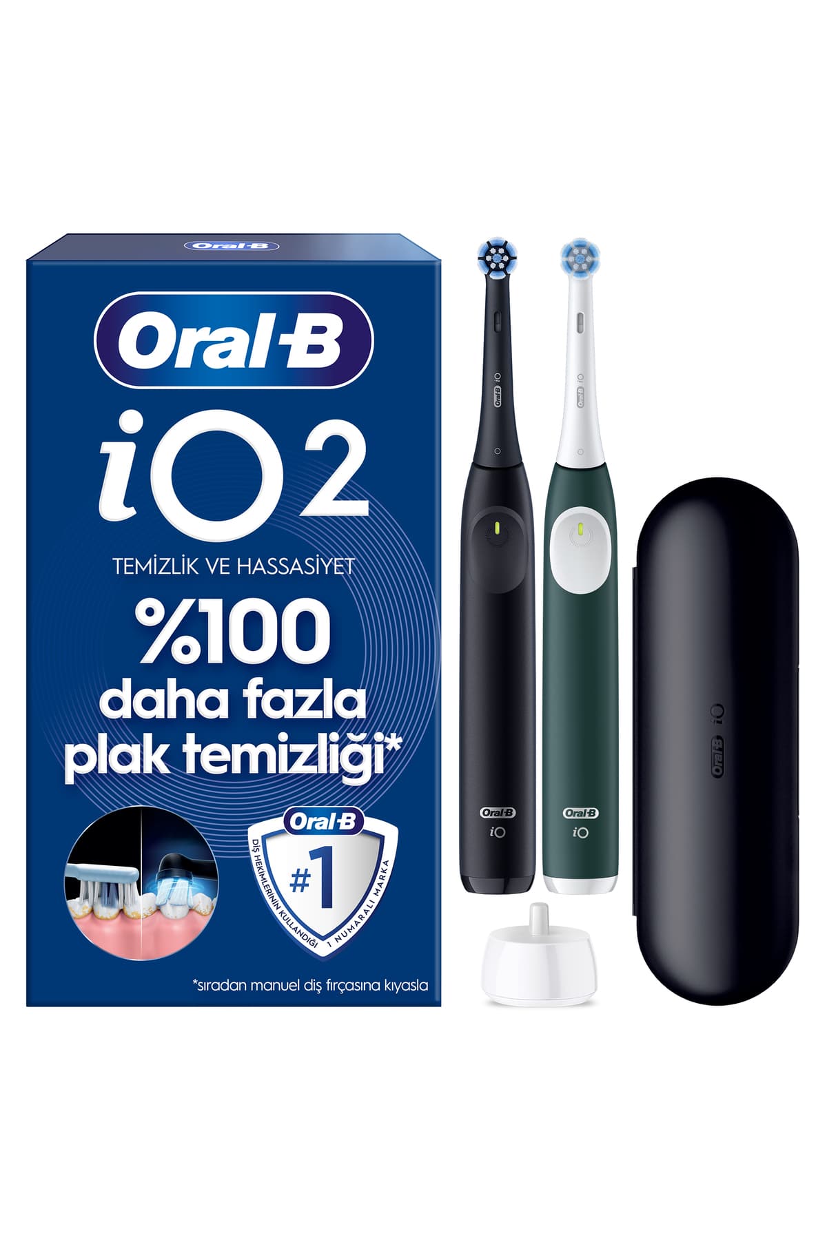 مسواک برقی Oral-B ست ۲ عددی مشکی و سبز جنگلی با ۲ سری مسواک و کیف مسافرتی مدل iO2 مسواک برقی Oral-B ست ۲ عددی مشکی و سبز جنگلی با ۲ سری مسواک و کیف مسافرتی مدل iO2