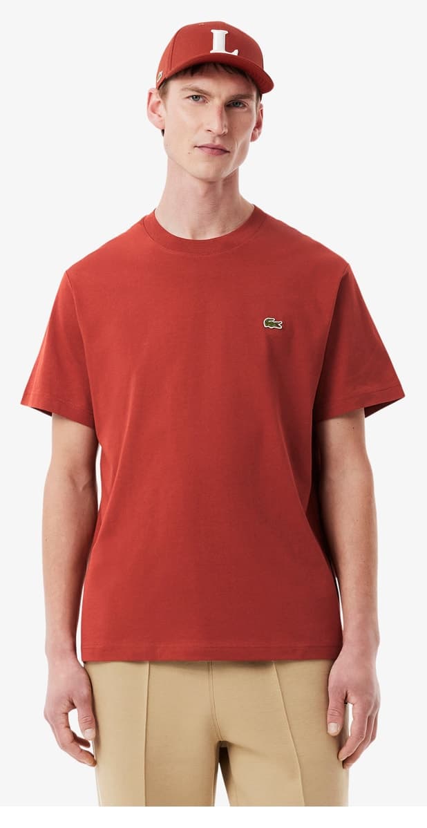 تیشرت مردانه Lacoste یقه گرد فیت کلاسیک قرمز تیره تیشرت مردانه Lacoste یقه گرد فیت کلاسیک قرمز تیره