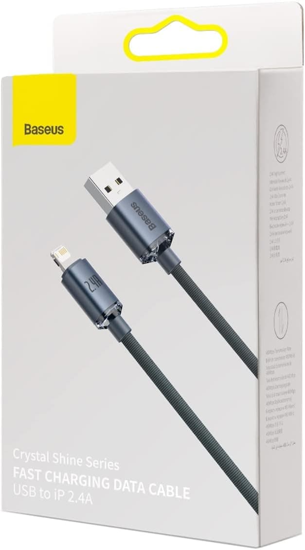 کابل شارژ سریع Lightning سازگار با iPhone Baseus Crystal Shine با ساختار تقویتشده بادوام، مشکی، 1.2m کابل شارژ سریع Lightning سازگار با iPhone Baseus Crystal Shine با ساختار تقویتشده بادوام، مشکی، 1.2m