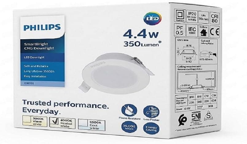 لامپ اسپات LED Philips 4.4W نور سفید 4000K 350lm قطر سوراخ 75-85mm لامپ اسپات LED Philips 4.4W نور سفید 4000K 350lm قطر سوراخ 75-85mm