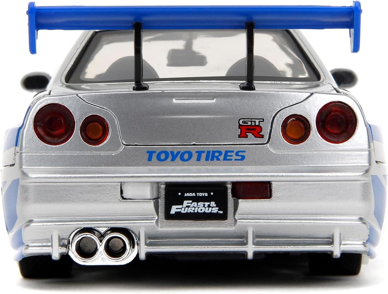 ماشین فلزی Jada از مجموعه Fast & Furious مدل 2002 Nissan Skyline R34، مقیاس 1:24، نقرهای و آبی ماشین فلزی Jada از مجموعه Fast & Furious مدل 2002 Nissan Skyline R34، مقیاس 1:24، نقرهای و آبی