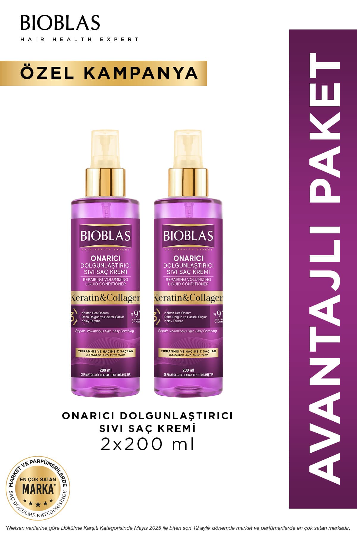 کرم مو مایع Bioblas Keratin Kolajen ترمیمکننده 2×200ml کرم مو مایع Bioblas Keratin Kolajen ترمیمکننده 2×200ml