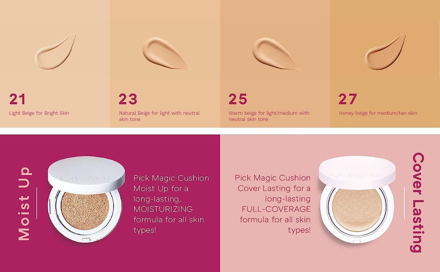 کوشن Missha Magic Cushion Cover ماندگار SPF50+/PA+++ مدل No.23 کوشن Missha Magic Cushion Cover ماندگار SPF50+/PA+++ مدل No.23