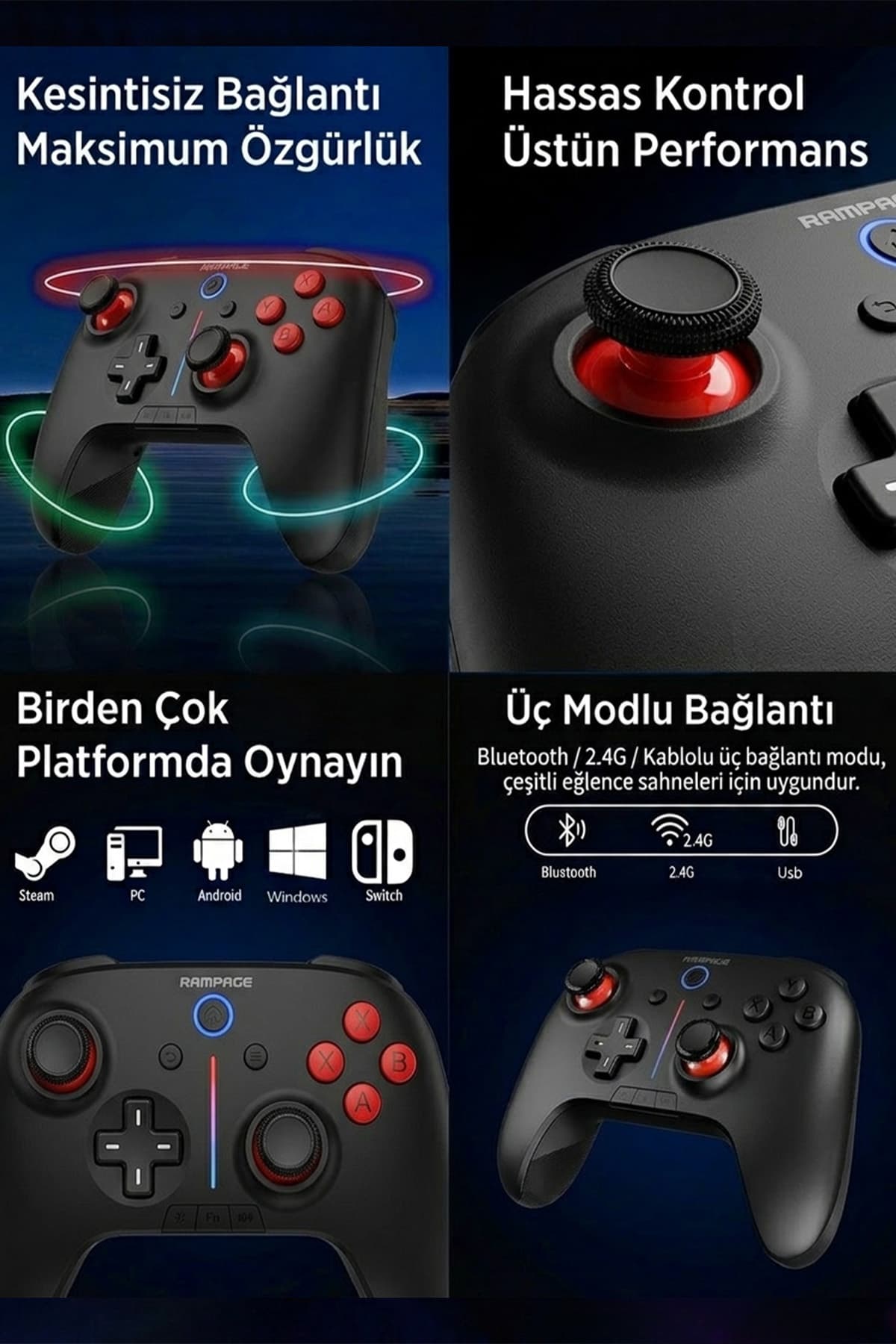 گیمپد Rampage RGB مشکی با ایستگاه شارژ BT 2.4GHz برای PC مدل Hydra Pro گیمپد Rampage RGB مشکی با ایستگاه شارژ BT 2.4GHz برای PC مدل Hydra Pro
