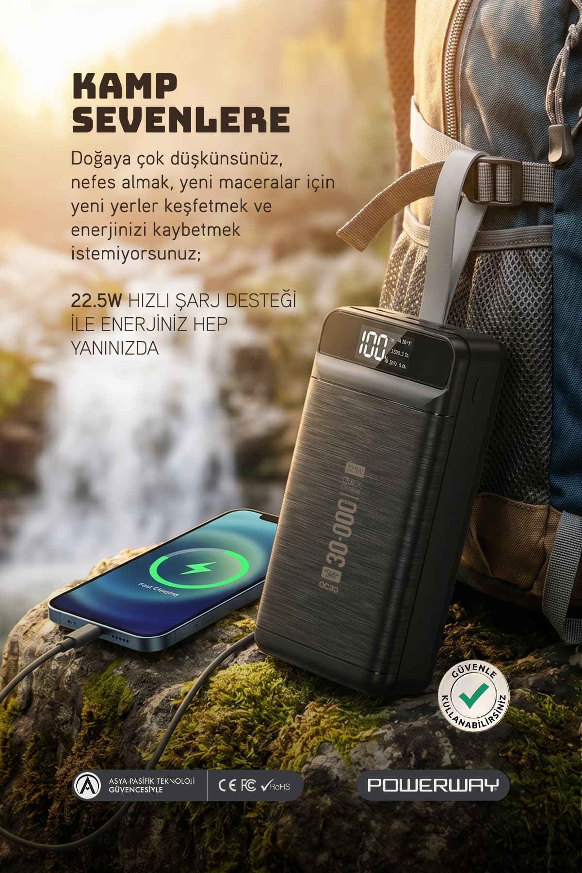 پاوربانک Powerway مشکی 30.000 mAh با شارژ سریع PD 22.5 W، چراغقوه LED و نمایشگر دیجیتال مدل QC30 پاوربانک Powerway مشکی 30.000 mAh با شارژ سریع PD 22.5 W، چراغقوه LED و نمایشگر دیجیتال مدل QC30