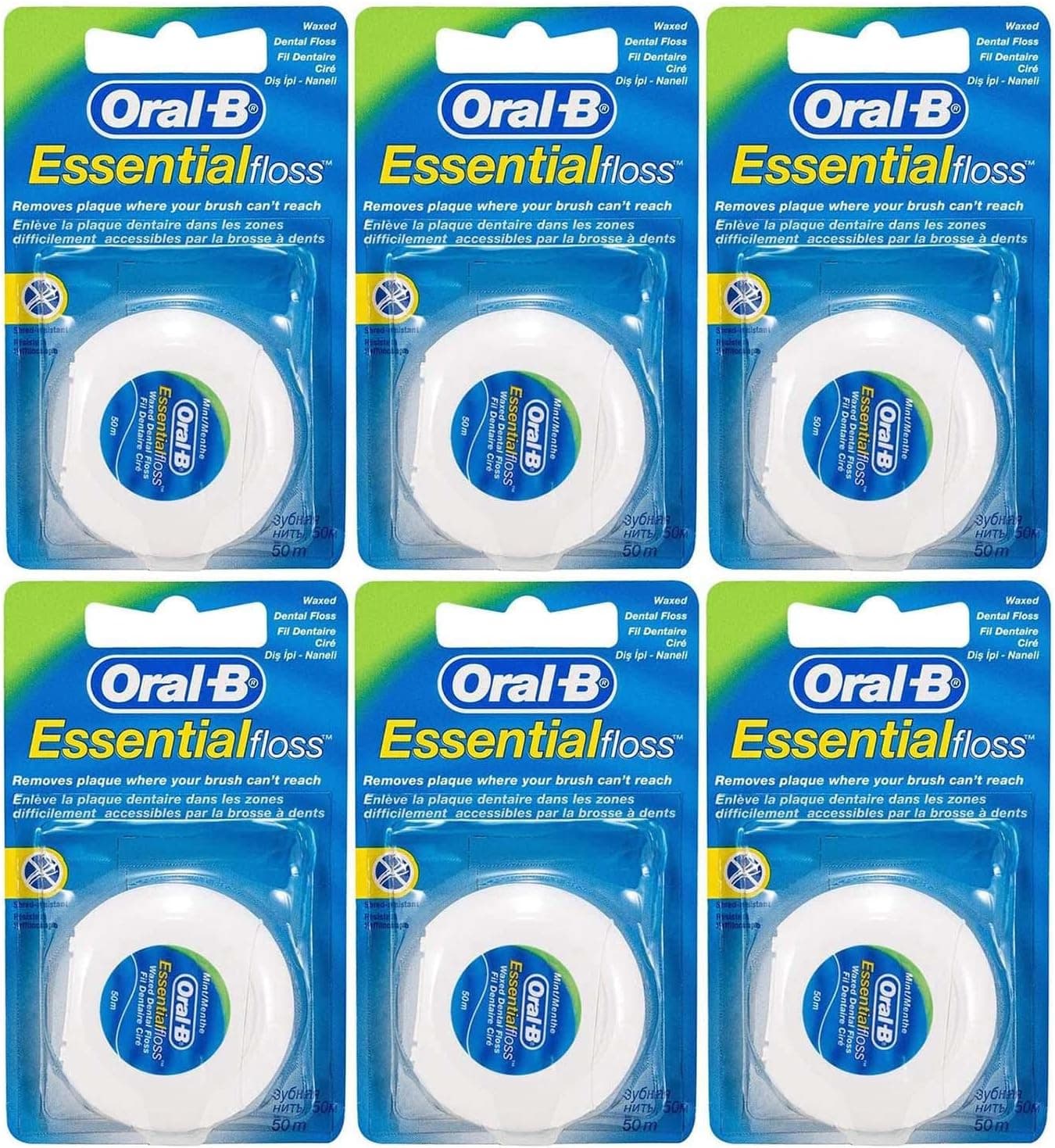 نخ دندان Oral-B نعنایی و مومدار 50 m x 6 عدد نخ دندان Oral-B نعنایی و مومدار 50 m x 6 عدد