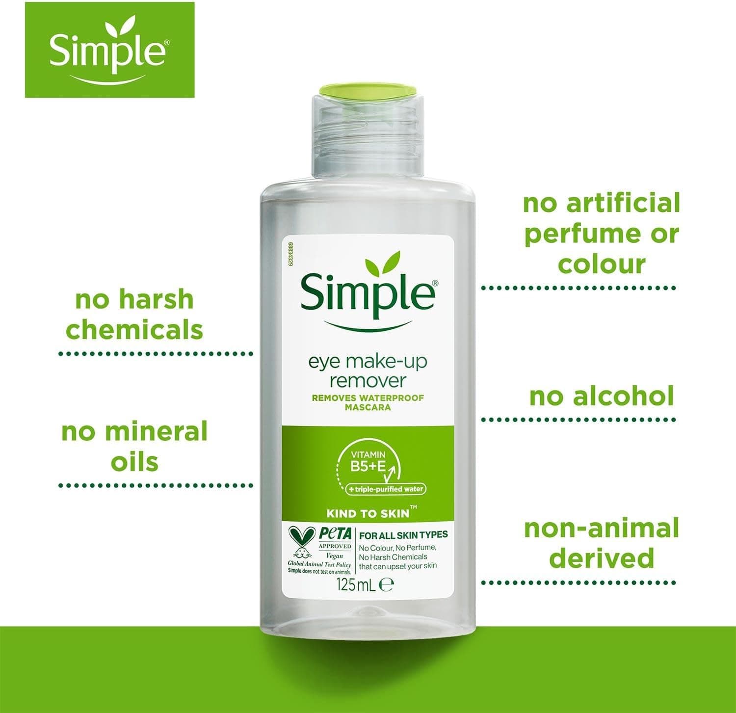 پاککننده آرایش چشم Simple با حجم 125ml پاککننده آرایش چشم Simple با حجم 125ml