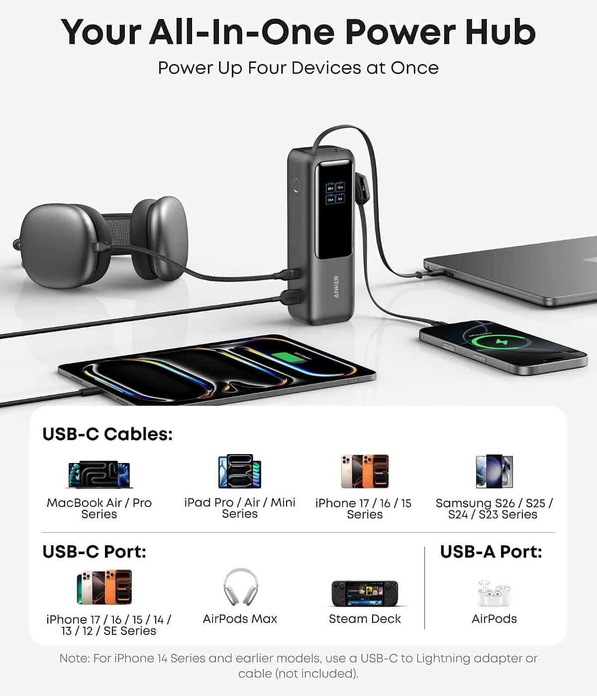 پاوربانک Anker Zolo 25.000 mAh 165W با کابل جمعشونده USB-C مشکی مدل A1695 پاوربانک Anker Zolo 25.000 mAh 165W با کابل جمعشونده USB-C مشکی مدل A1695