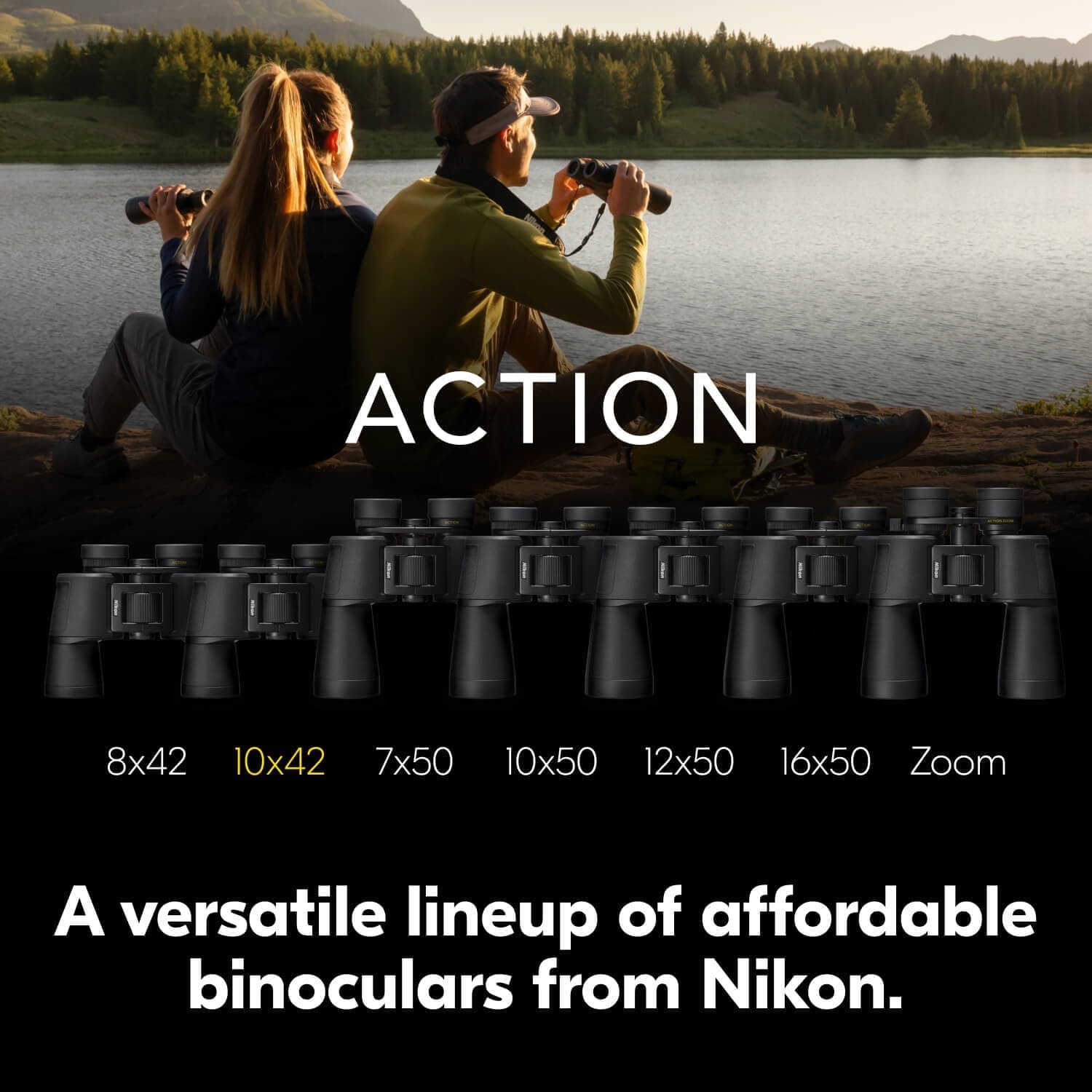 دوربین دوچشمی Nikon Action با اپتیک چندلایه، چشمی قابل تنظیم و طراحی منشور Porro آماده نصب روی سهپایه مدل 10x42 دوربین دوچشمی Nikon Action با اپتیک چندلایه، چشمی قابل تنظیم و طراحی منشور Porro آماده نصب روی سهپایه مدل 10x42