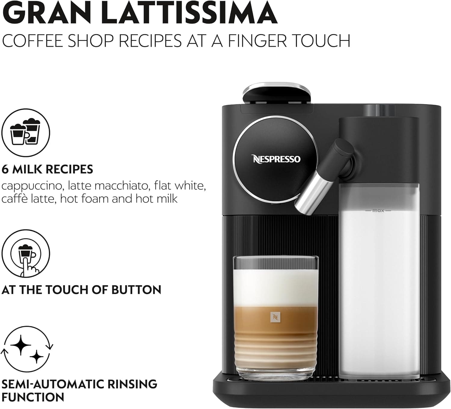 دستگاه قهوهساز Nespresso Gran Lattissima با فومساز خودکار شیر مشکی نسخه امارات دستگاه قهوهساز Nespresso Gran Lattissima با فومساز خودکار شیر مشکی نسخه امارات