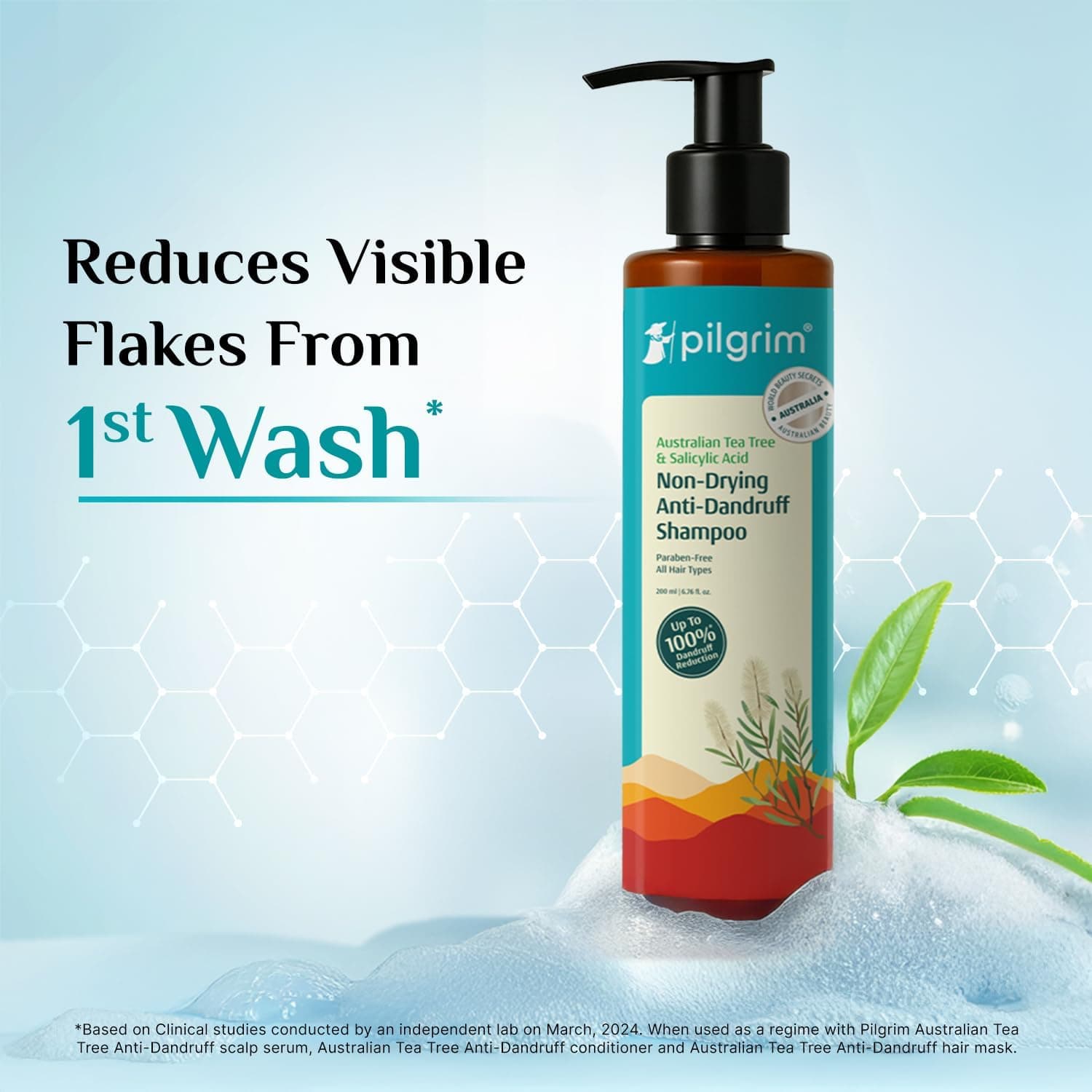 شامپو ضدشوره Pilgrim حاوی درخت چای استرالیایی 200 ml شامپو ضدشوره Pilgrim حاوی درخت چای استرالیایی 200 ml