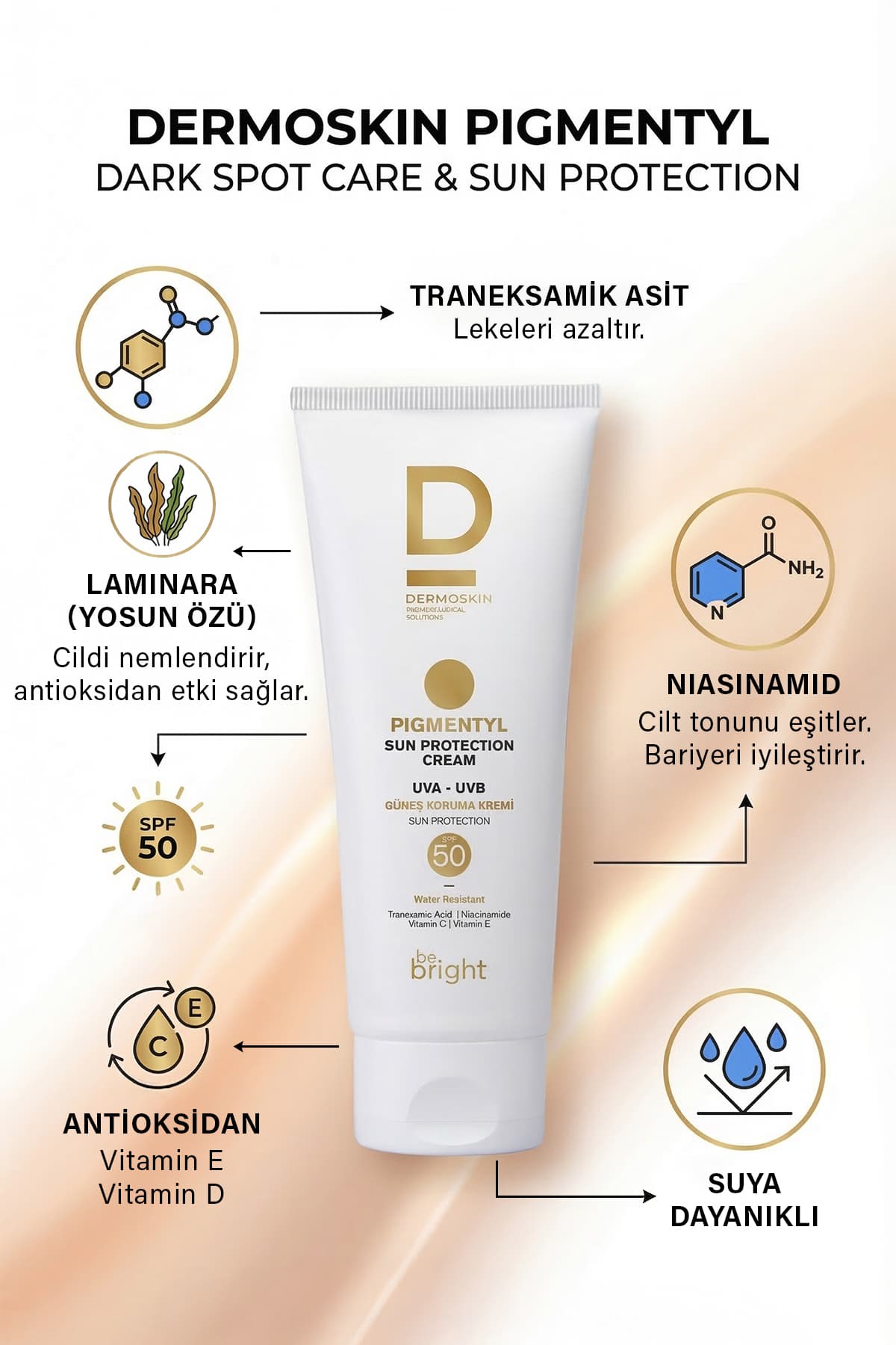 کرم ضدآفتاب Dermoskin ضدلک با محافظت UVA و UVB SPF 50+ سری Be Bright Pigmentyl 75+75 ml کرم ضدآفتاب Dermoskin ضدلک با محافظت UVA و UVB SPF 50+ سری Be Bright Pigmentyl 75+75 ml