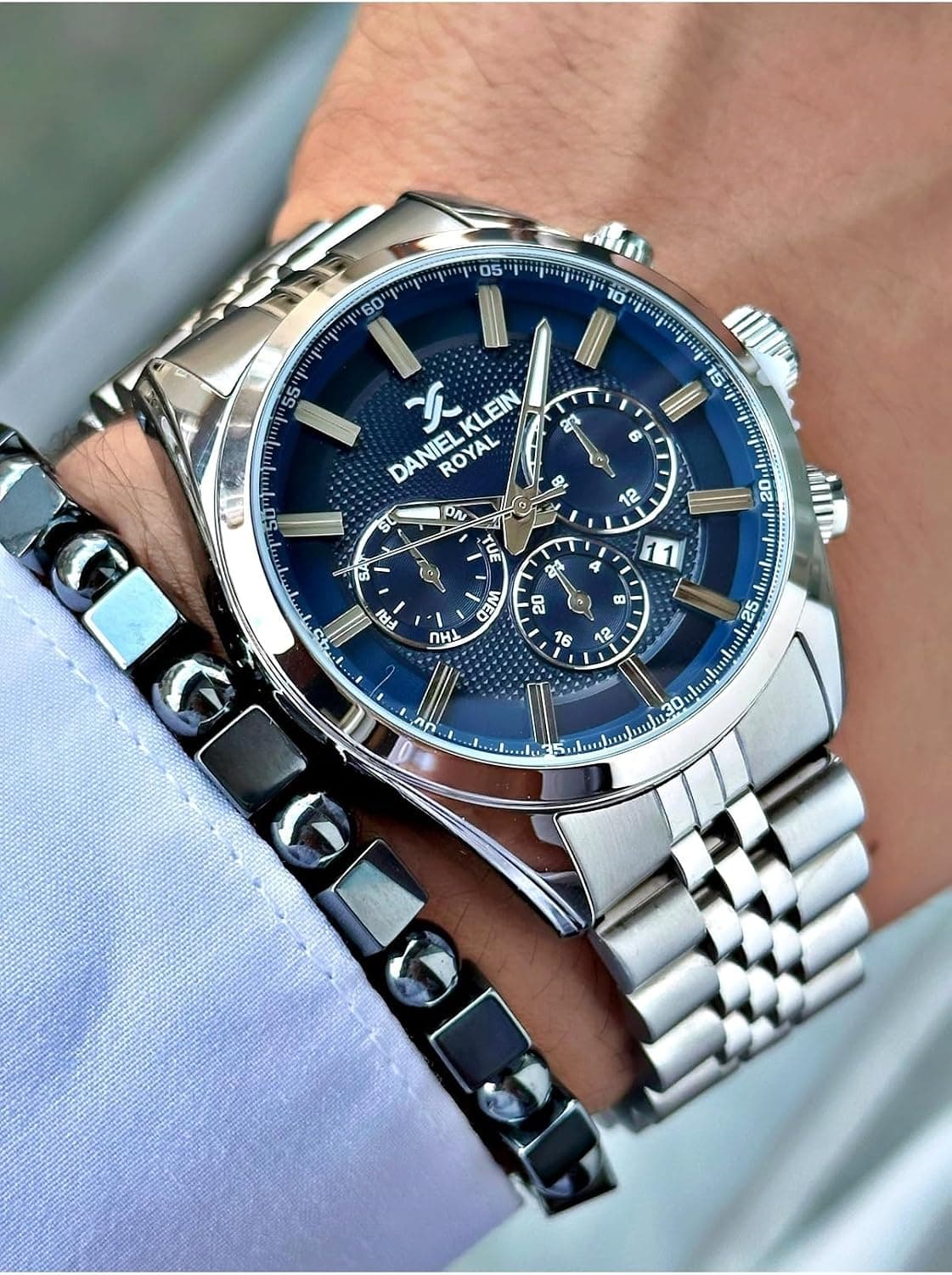 ساعت مچی مردانه Daniel Klein سری Royal نقرهای صفحه سرمهای بند فلزی ساعت مچی مردانه Daniel Klein سری Royal نقرهای صفحه سرمهای بند فلزی