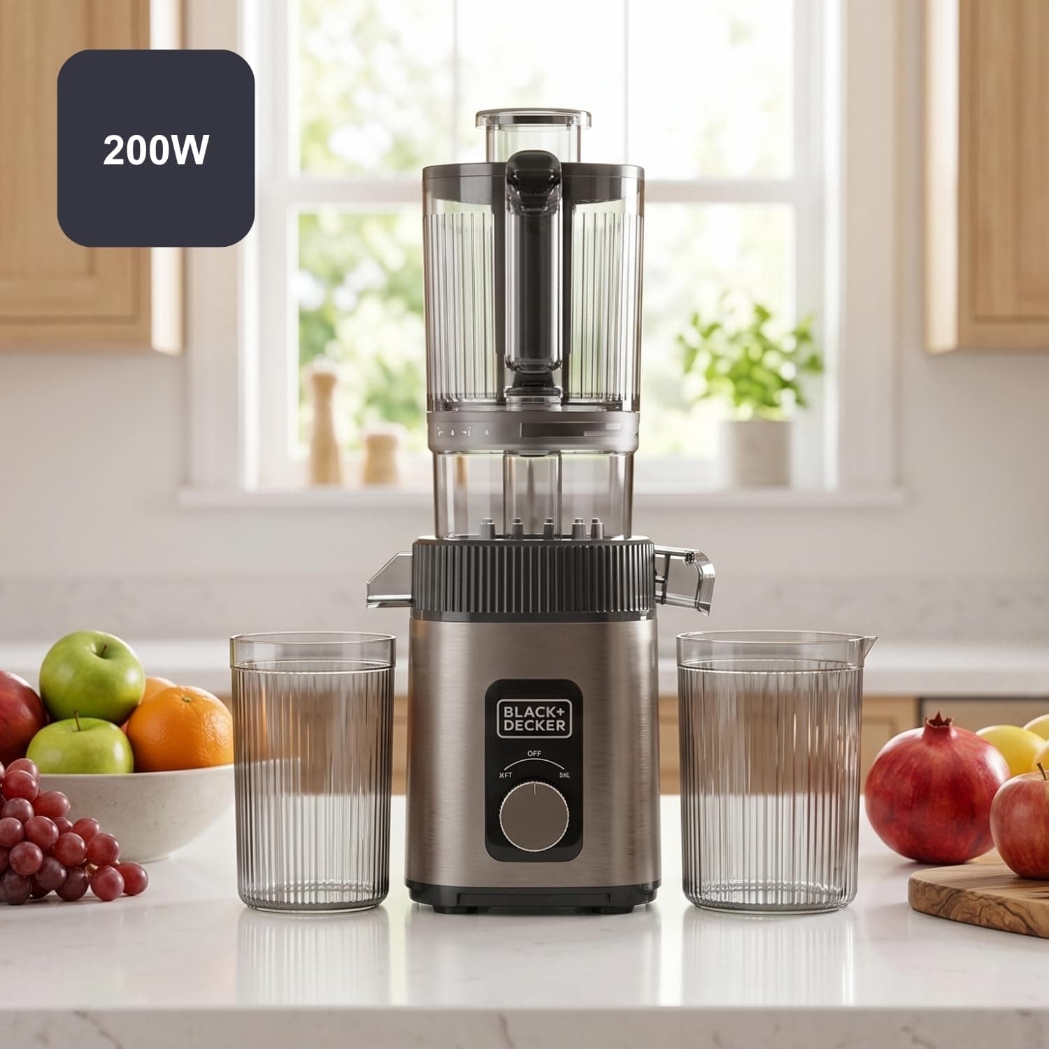آبمیوهگیری آهسته BLACK+DECKER سرد پرس دهانه 110 mm بدون اکسیداسیون عملکرد معکوس 800 ml آبمیوهگیری آهسته BLACK+DECKER سرد پرس دهانه 110 mm بدون اکسیداسیون عملکرد معکوس 800 ml