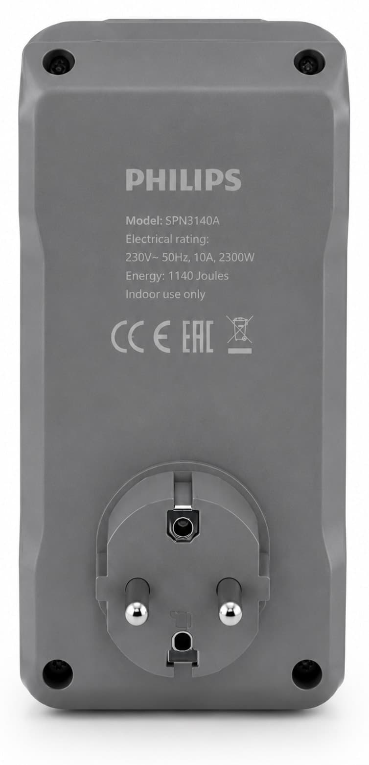 پریز محافظ برق تکخانه Philips خاکستری 1140 Joule مدل CHP7010G/10 پریز محافظ برق تکخانه Philips خاکستری 1140 Joule مدل CHP7010G/10