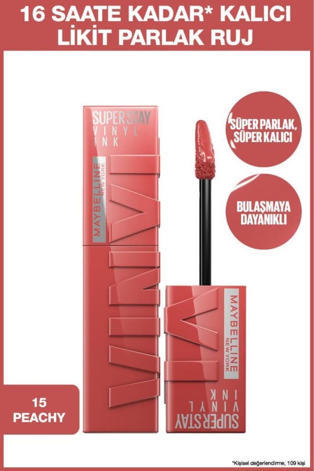 رژ لب مایع براق Maybelline New York ماندگار Super Stay Vinyl Ink شماره 15 Peachy رژ لب مایع براق Maybelline New York ماندگار Super Stay Vinyl Ink شماره 15 Peachy