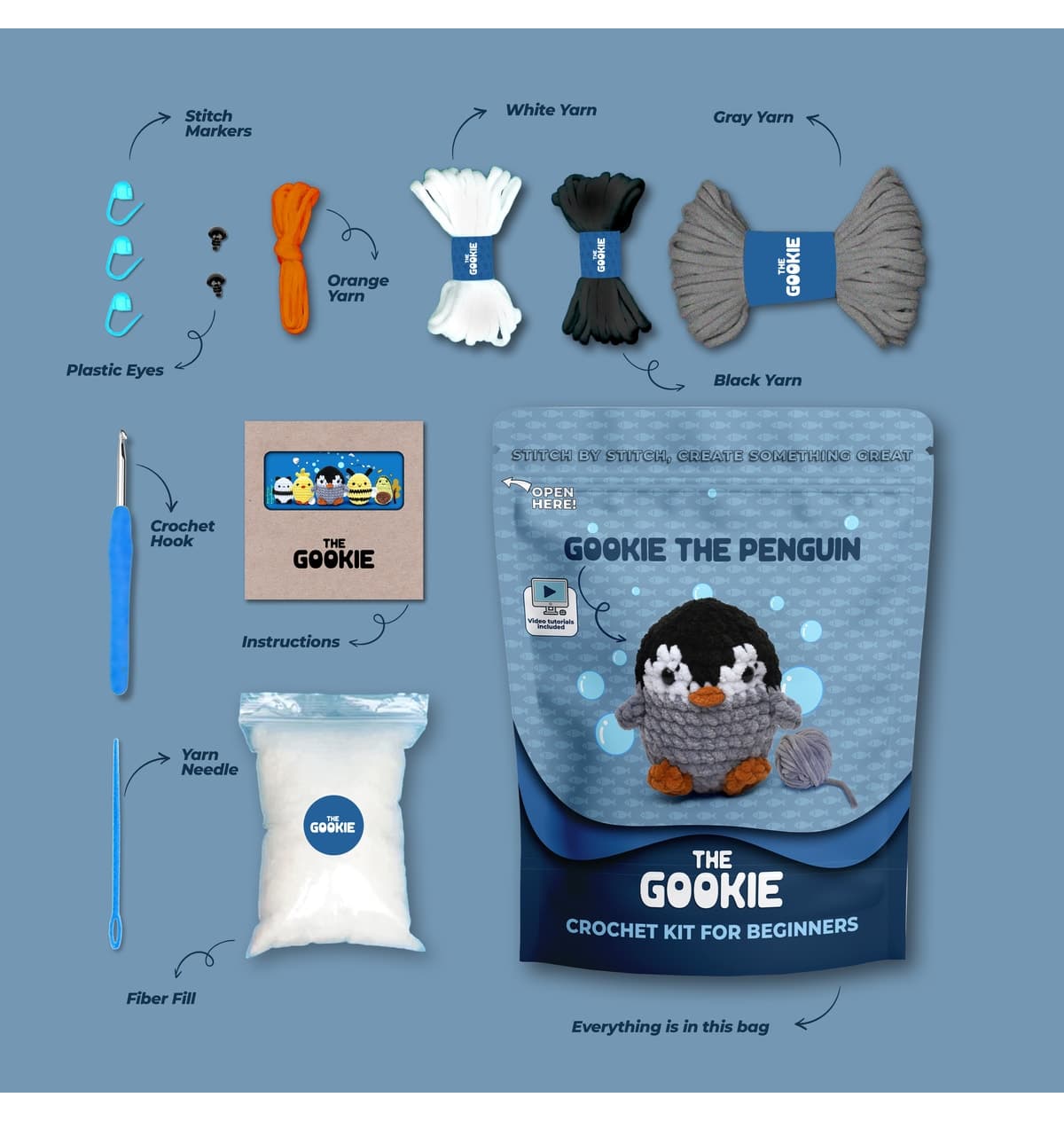 کیت قلاببافی عروسک آمیگورومی پنگوئن The Gookie کیت قلاببافی عروسک آمیگورومی پنگوئن The Gookie