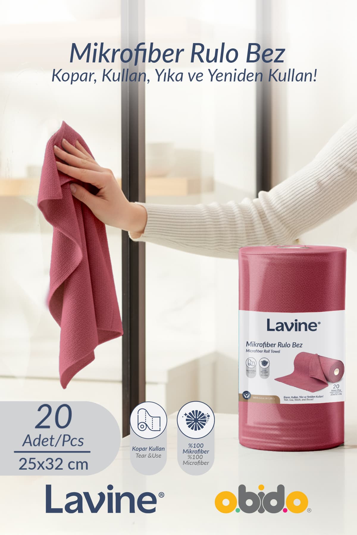 دستمال تمیزکننده میکروفیب obido Lavine رولی ۲۰ عددی صورتی 25x32 دستمال تمیزکننده میکروفیب obido Lavine رولی ۲۰ عددی صورتی 25x32