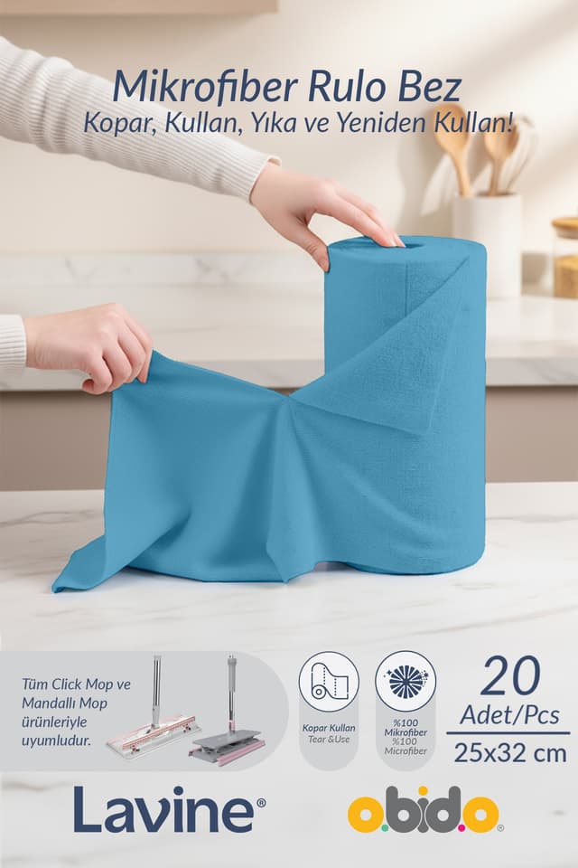 دستمال نظافت چندمنظوره obido Lavine میکروفایبر 100% آبی 25x32 سانتیمتر رول 20 عددی سایز بزرگ دستمال نظافت چندمنظوره obido Lavine میکروفایبر 100% آبی 25x32 سانتیمتر رول 20 عددی سایز بزرگ