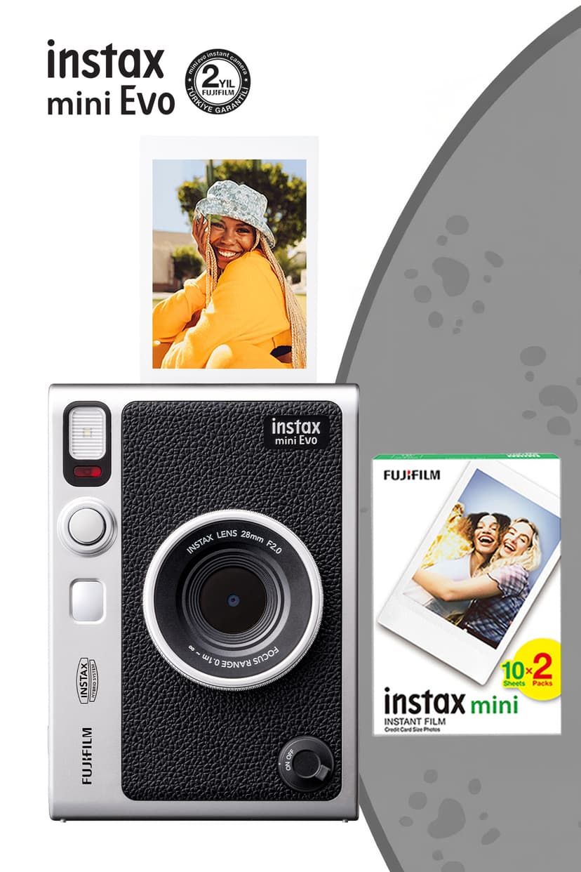 دوربین عکاسی فوری Fujifilm Instax Mini Evo مشکی به همراه 20 فیلم دوربین عکاسی فوری Fujifilm Instax Mini Evo مشکی به همراه 20 فیلم