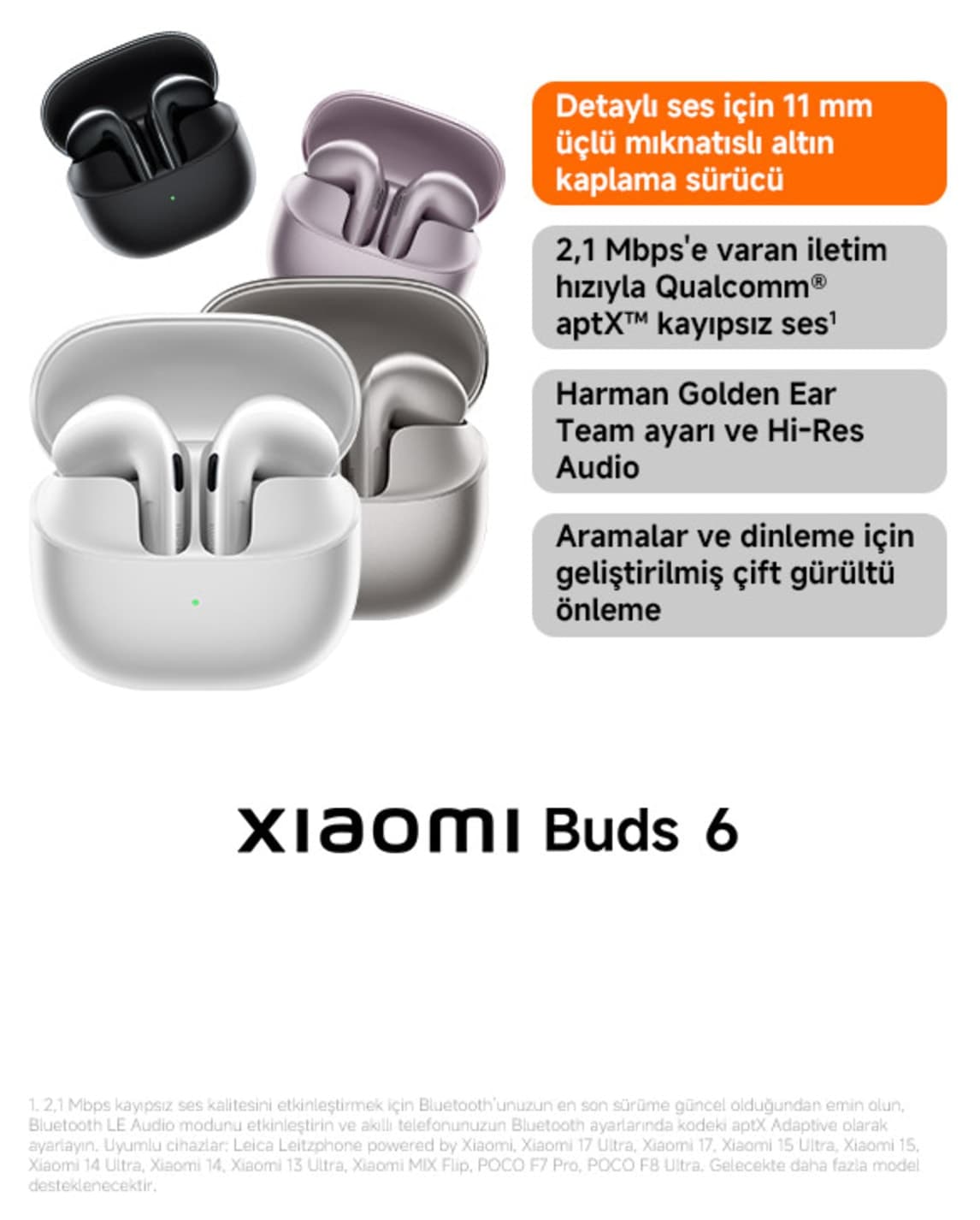 هدفون بیسیم TWS Xiaomi Buds 6 سفید ANC BT 5.4 هدفون بیسیم TWS Xiaomi Buds 6 سفید ANC BT 5.4