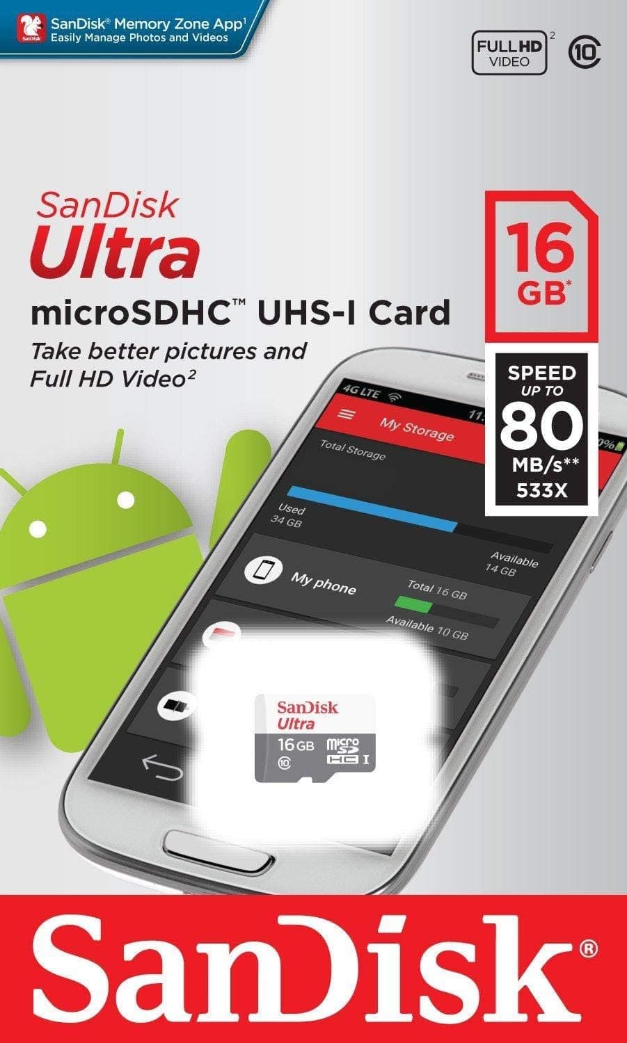 کارت حافظه microSDHC 16 GB SanDisk با سرعت 80MB/sn، UHS-I Class 10 مدل SDSQUNS-016G-GN3MN کارت حافظه microSDHC 16 GB SanDisk با سرعت 80MB/sn، UHS-I Class 10 مدل SDSQUNS-016G-GN3MN